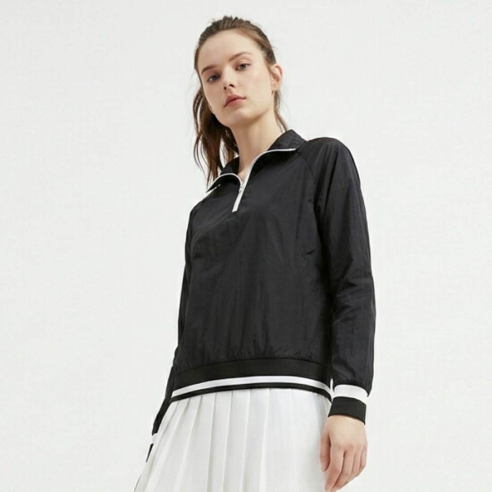 ショップアン レディース ハイネック 半ジップ スパン 長袖 ゴルフTシャツ ブラック LB-WSH-21102