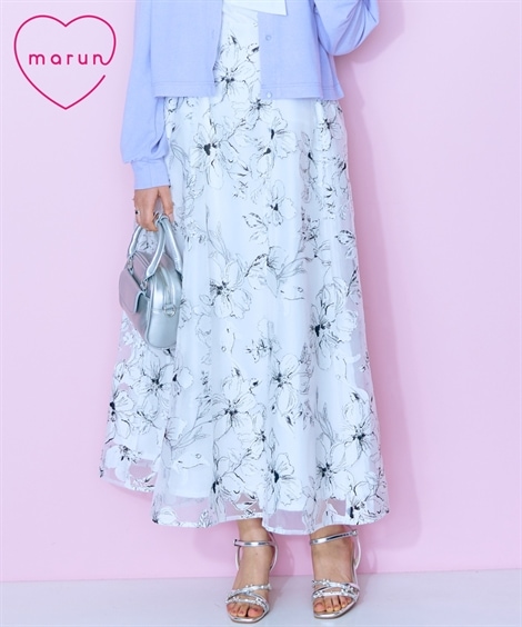 ロングスカート 大きいサイズ オーガンジーシアー花柄スカート marun