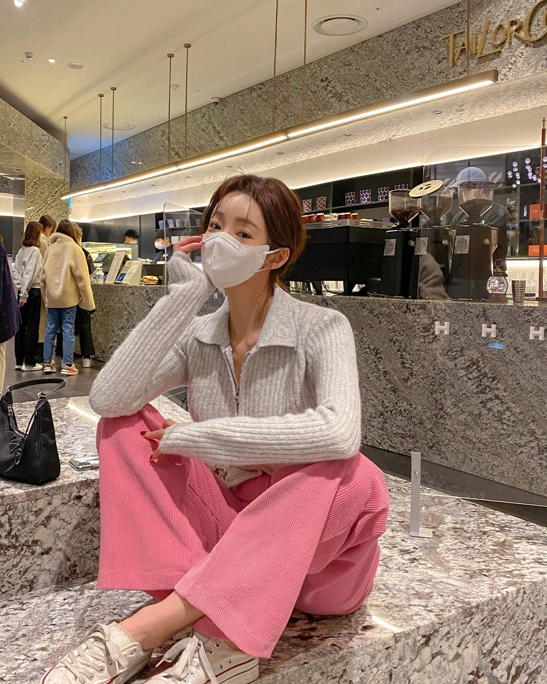 リブ編みZIP-UPニット韓国ファッション レディース