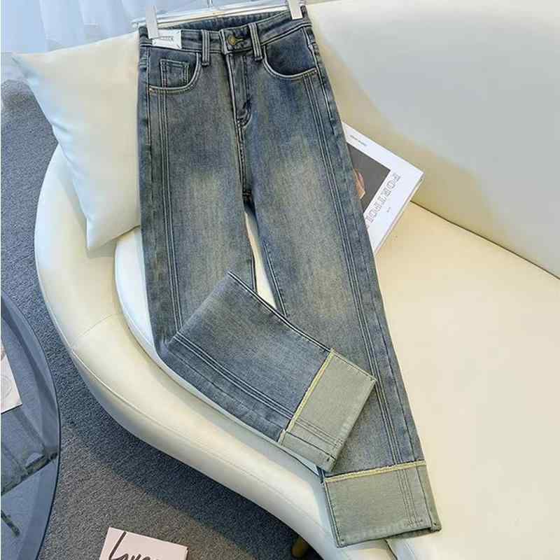 レディース ファッション カジュアル おしゃれ 折り返し ストレート ジーンズ ハイウエスト 折り返し スリム パンツ 小柄 5,482円