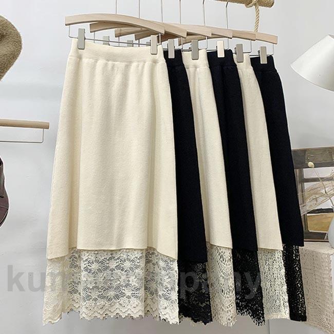 スカート 秋冬 ニットスカート レディース レーススカート ロング丈 タイトスカート リバーシブル ロングスカート ペンシルスカート ニット