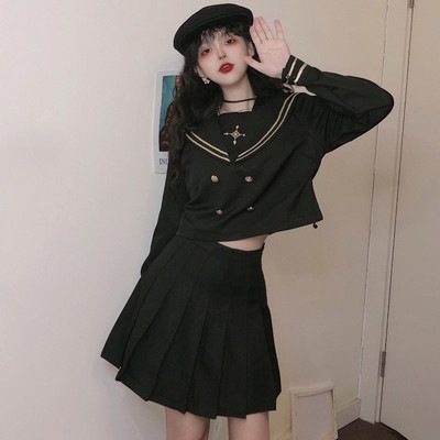不良JK制服スカート正規スーツ日系女子学生海軍服長袖中間服ロングスカート全セット