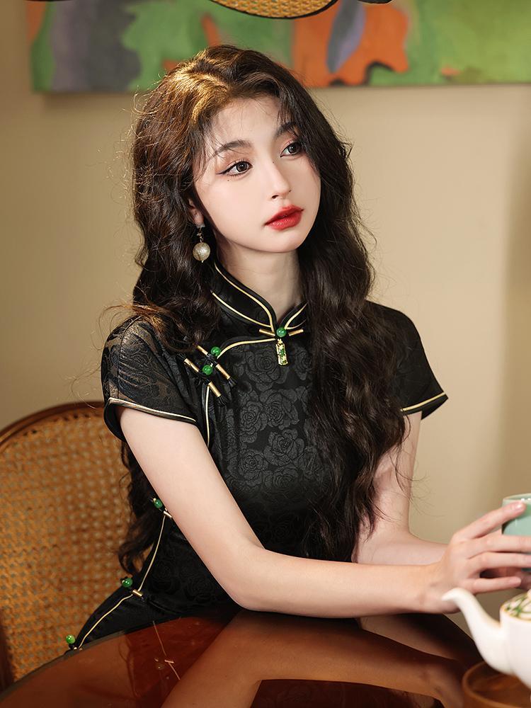 黒のチャイナドレス改良2025年レトロヤングドレスレディースデイリーロングスタイル 4,745円