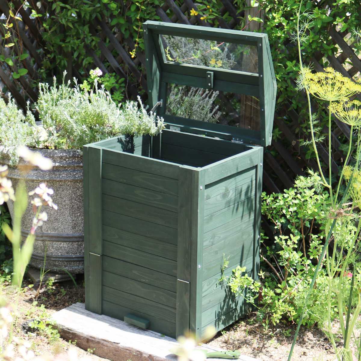 コンポスト 木製窓付コンポスト 90L OWN オウン ゴミ箱 生ごみ 堆肥 堆肥コンポスター ボックス フタ付き ガラス扉 ダストボックス 生ごみ処理 大容量