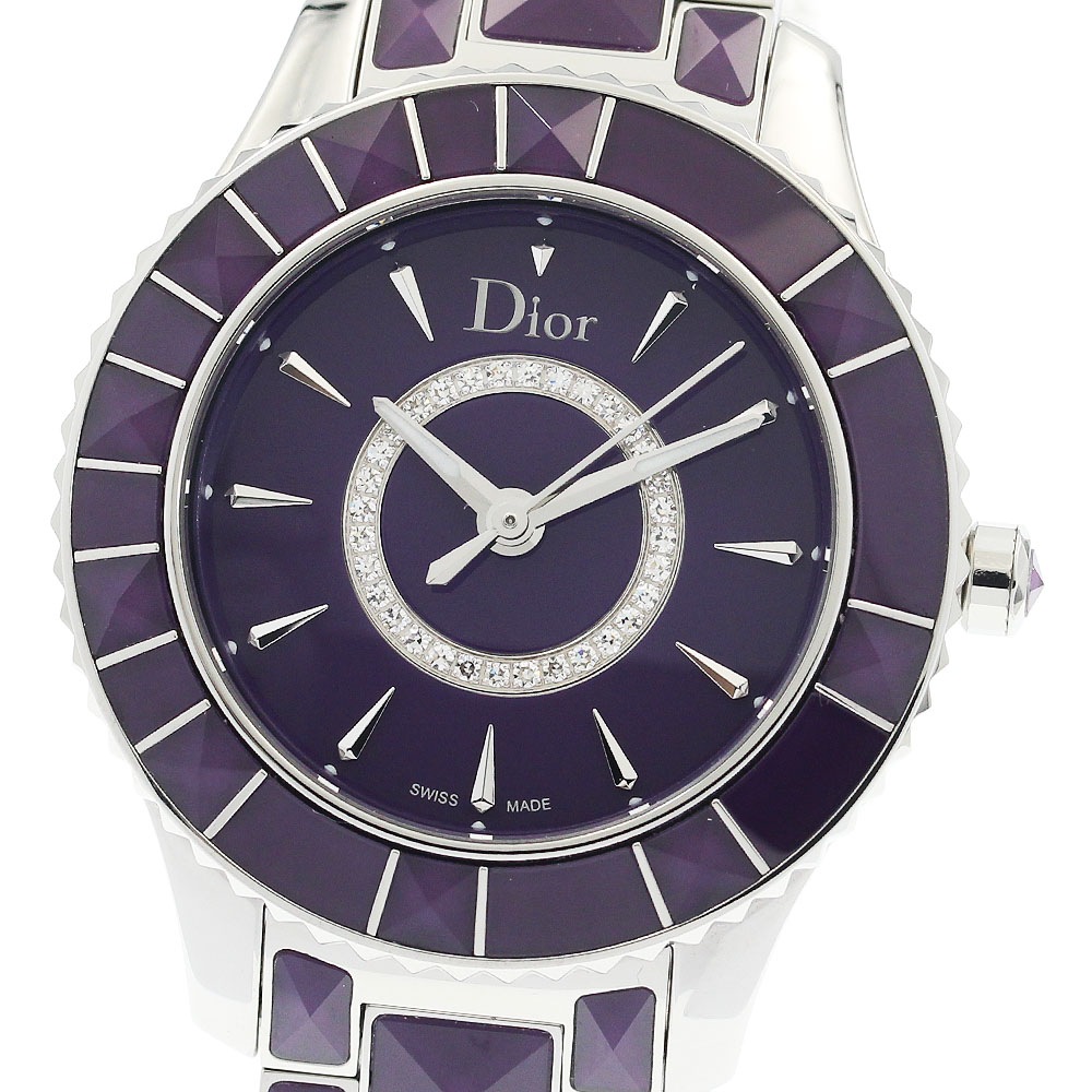 ディオール Dior CD143112 クリスタル サークルダイヤ クォーツ レディース 美品 箱・保証書付き_949018【中古】