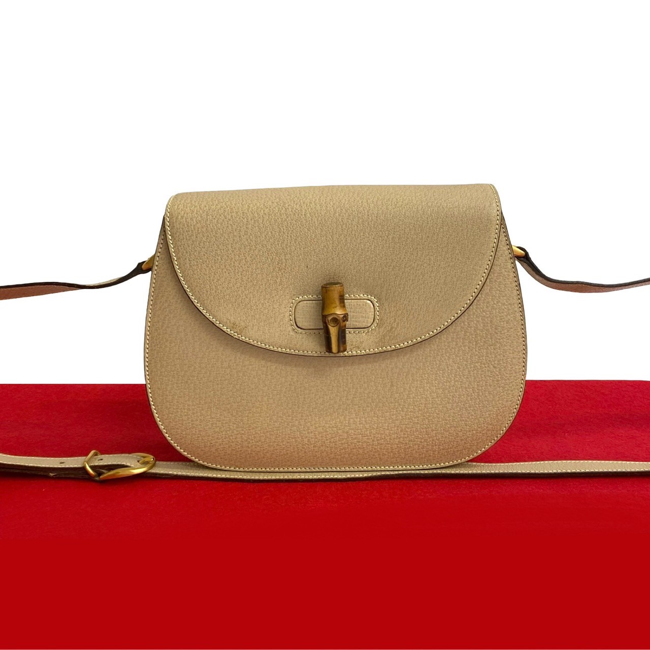 ヴィンテージ バンブー ターンロックショルダーバッグ レザー バンブー ベージュ 96-10