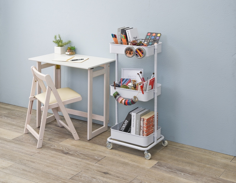 ワゴン トローリーワゴン ホワイト 幅42 3段階高さ調節 キッチンワゴン マルチワゴン