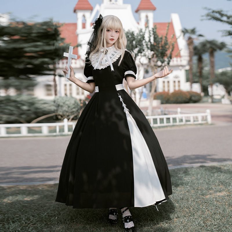 和服コスチュームコスチューム【朝夕】コントラストカラーステッチop取り外し可能刺繍フェイクカラーロリータサマー