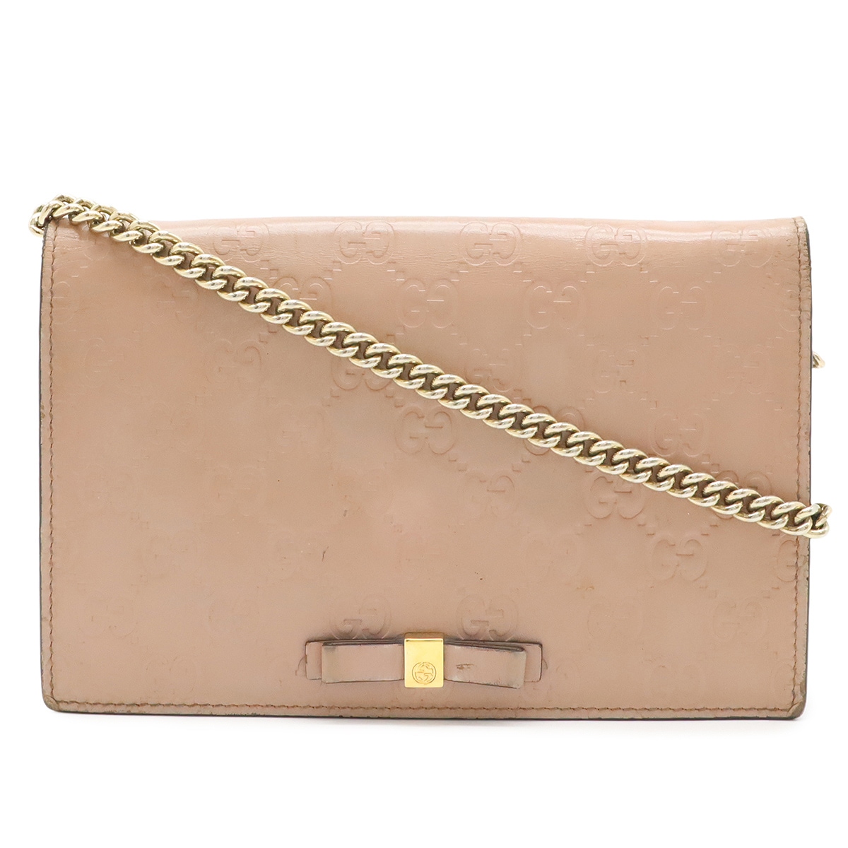グッチシマ チェーンウォレット ショルダーバッグ 2WAY クラッチバッグ リボン レザー ダスティピンク ゴールド金具 43140 39,800円