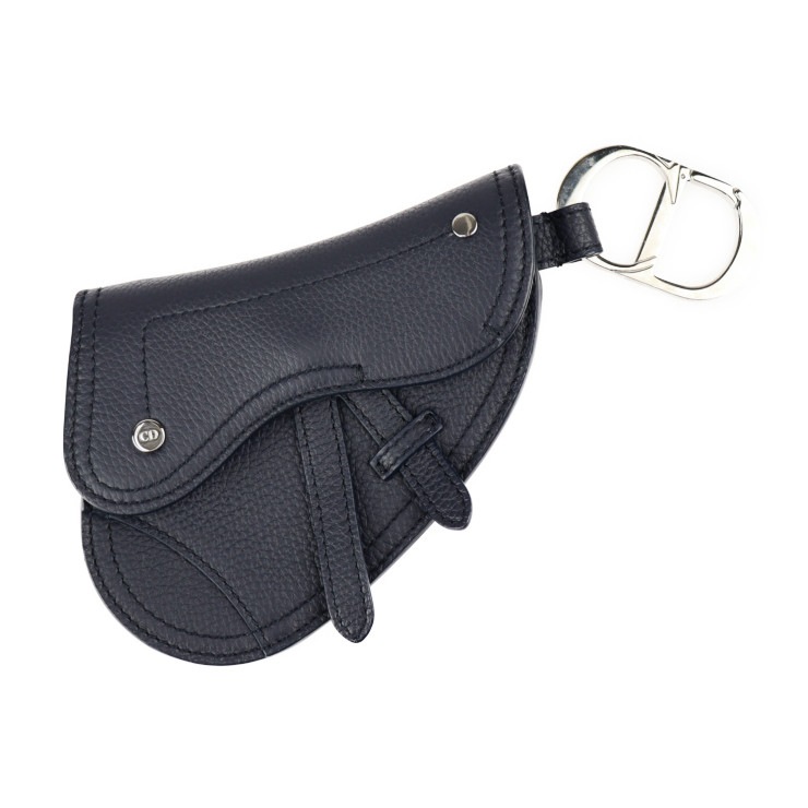 SADDLE POACH サドルポーチ コインケース - レザー ダークネイビー シルバー金具 アクセサリーポーチ キーリング バッグチャーム 小物入れ【本物保証】