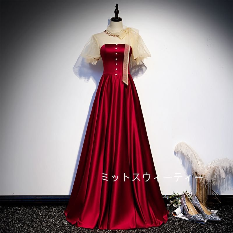 カラードレス ロング 安い パーティードレス 演奏会 結婚式 イブニングドレス 二次会 発表会 カク