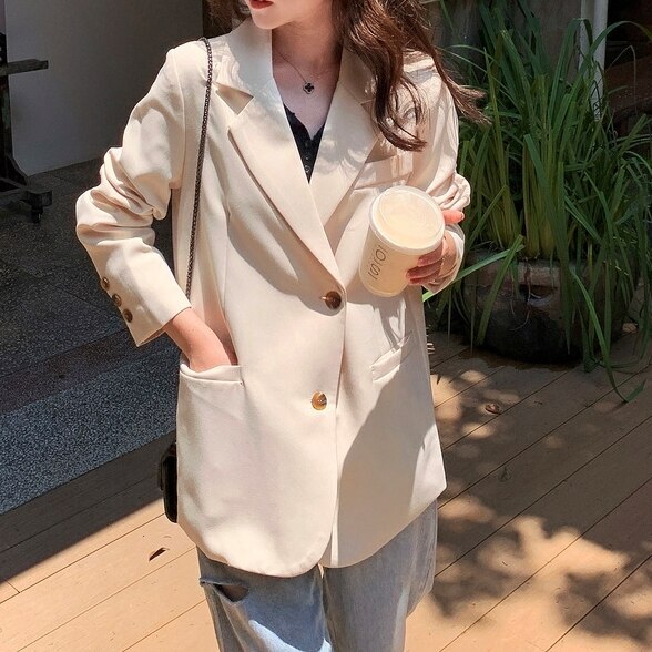 アウター ジャケット アウターレディース 春アウター 秋アウター テーラードジャケット コート スーツジャケット レディース ミドル丈 上品 トレンド 流行 オフホワイト ブラック ラフ ワイド ゆっ