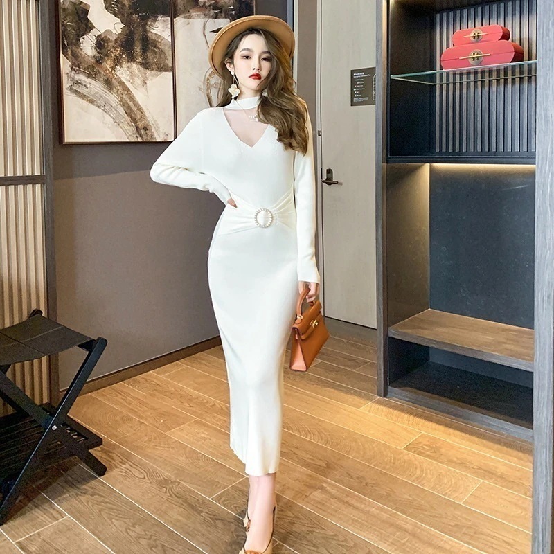 【Fellow 20％割】秋 ニットワンピース ロング タイト パーティードレス 着痩せ 大人 お呼ばれ 同窓会 披露宴 卒業式 結婚式 ウェディング 二次会 成人式30%までに制限