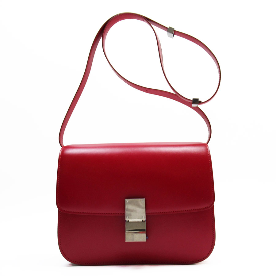 セリーヌ CELINE 斜め掛けショルダーバッグ クラシックボックス レザー レッド レディース w0588a