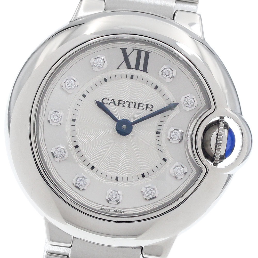 カルティエ CARTIER WE902073 バロンブルーSM 11Pダイヤ クォーツ レディース 良品 内箱・保証書付き_957300【中古】