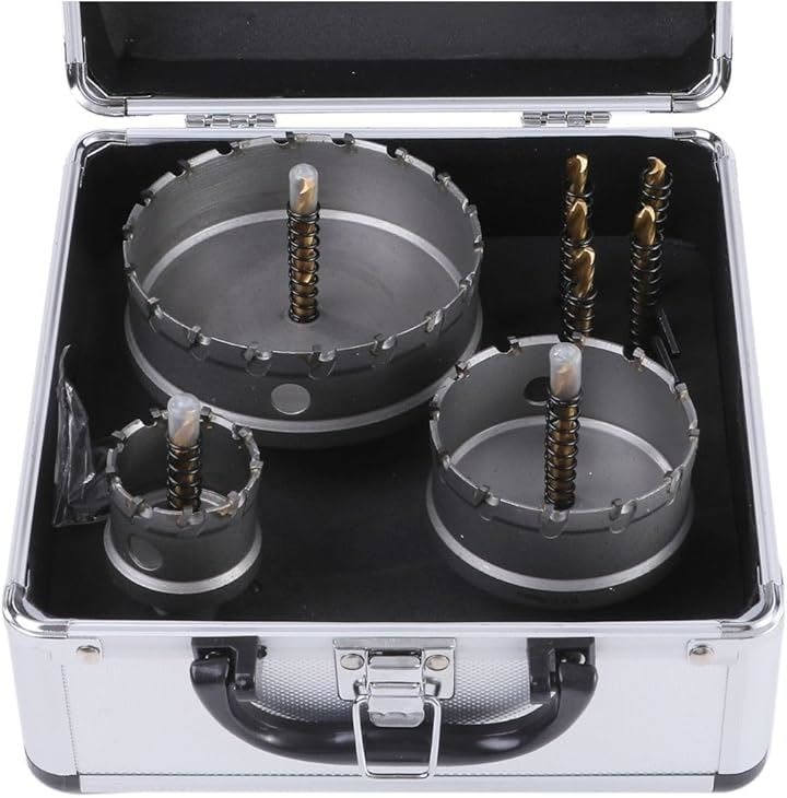 現役電気工事士・大工推薦＆監修超硬 ホールソーセット ステンレス 木工 鉄鋼用 対応 電工 3本セット 保管用アタッシュケース付き(シルバー, 3本セット：40 70 100mm)