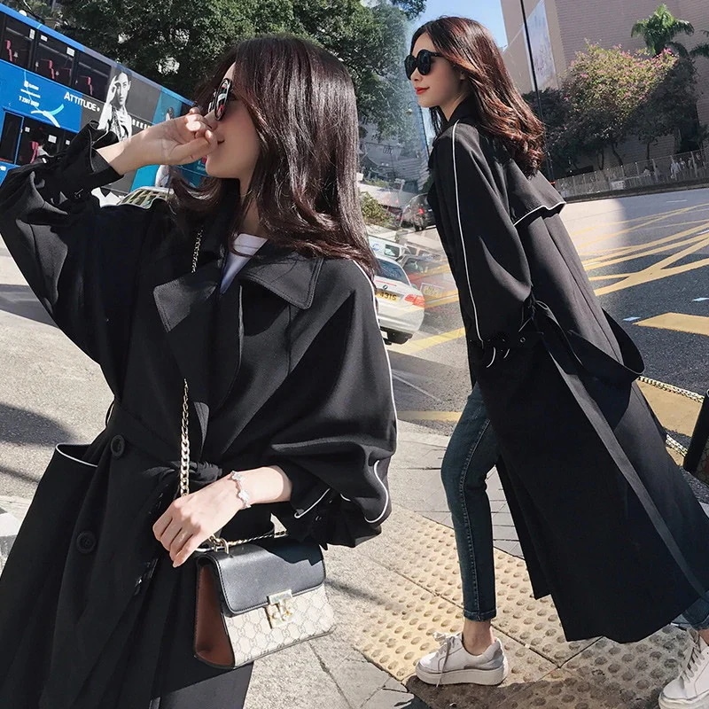 トレンチコートレディース40代ロング丈ジャケットスプリングコート春コート黒アウター秋服韓国風オーバー30代40代50代大きいサイズオシャレ の商品写真
