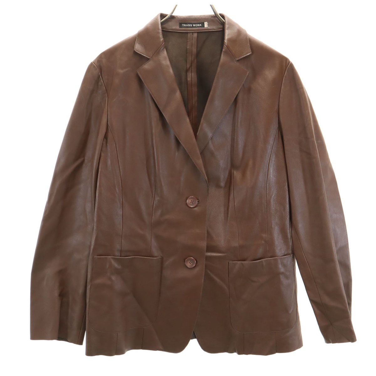 羊革 レザー カットオフ加工 テーラードジャケット 15ABR ブラウン レディース 古着