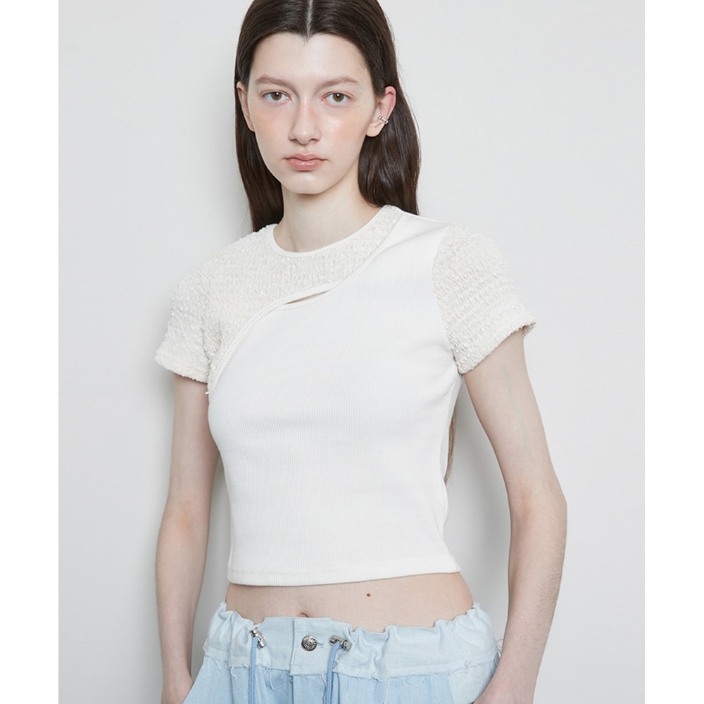 LARTIGENT L3 カットアウト半袖 T シャツ(クリーム)