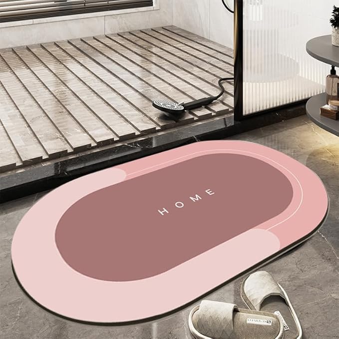 超吸収性スリップオンモーターバスマット - バスやキットとして多目的に使用可能 (ピンクオーバル23.6×35.4インチ)