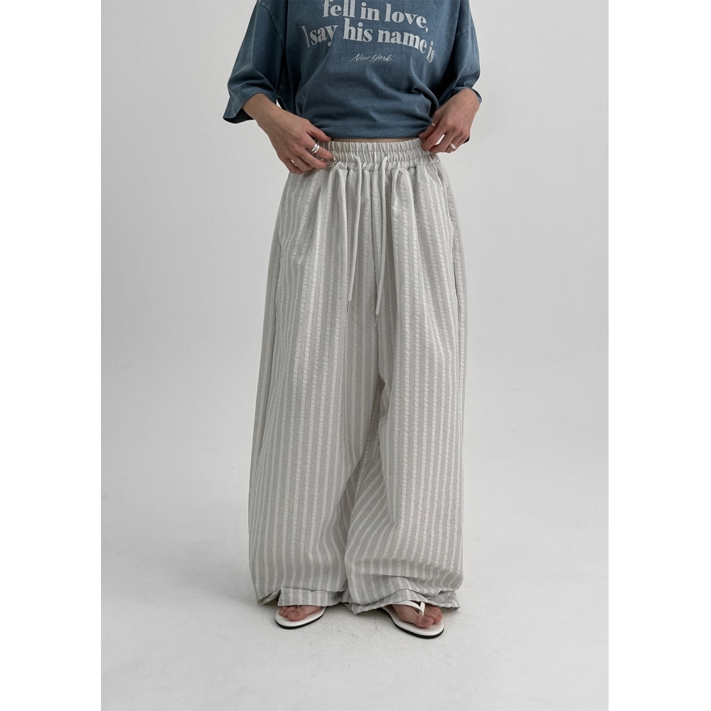 ブラックアップブラックストライプワイド 2 ウェイバンディングパンツ