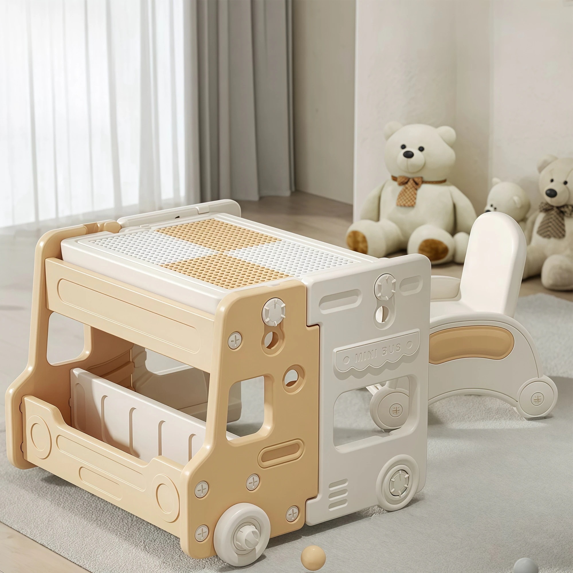 1843キッズデスク チェア セット ブロックテーブル ホワイトボード 折りたたみ可能 多機能 キッズテーブル ミニテーブル 子供用 キッズ 男の子 女の子 子供 誕生日 プレゼント 【ホワイト+オレ