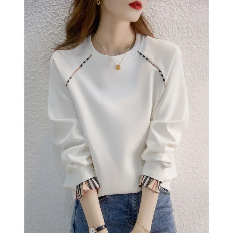 ヴィンテージレディースラウンドネックスウェットシャツ,ホワイトトップ,ファッショナブルなジャケット,クルーネック,新しい秋のコレクション2022 - AliExpress 200000345