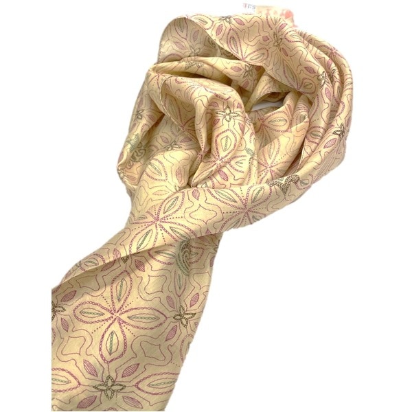 メンズ レディース 高発色生地 絹 プリントシルク100%ストール きなりxフラワー