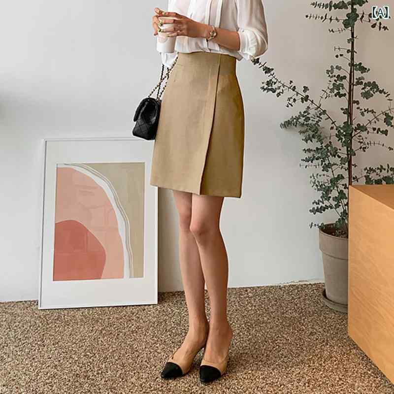 スカート レディース きれいめ 上品 通勤 不規則 スリット 夏 ショート カーキ 夏 aライン