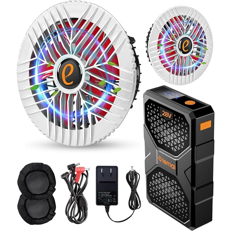 2024年NEWモデル 28V超高電圧出力 30000mAh大容量 ファン付き作業服対応 ファンバッテリー セット防水防塵付き 防塵カバー付き 熱中症対策 nin-elemai-28v-fan-x