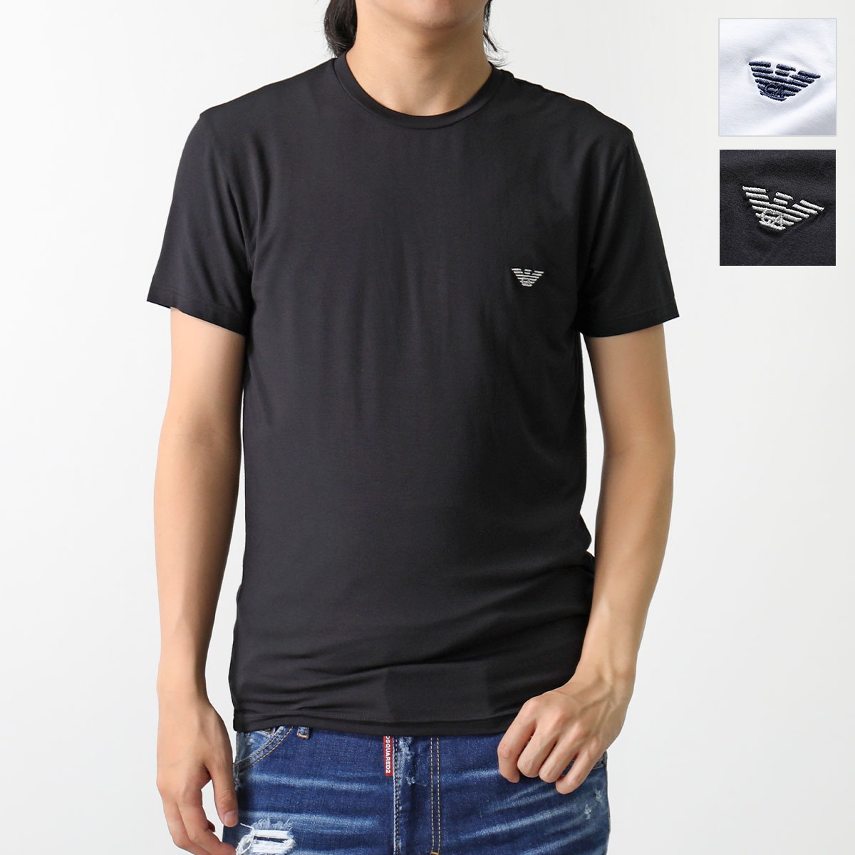 EMPORIO ARMANI エンポリオアルマーニ 半袖 Tシャツ 111971 4R511 メンズ ストレッチ イーグルロゴ刺繍 クルーネック カラー2色