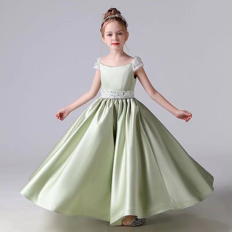 愛用 150 ドレス 発表会 子供ドレス ドレス結婚式 コンクール ロング 女の子 ジュニア グリーン 緑 ワンピース ドレス サイズ 110