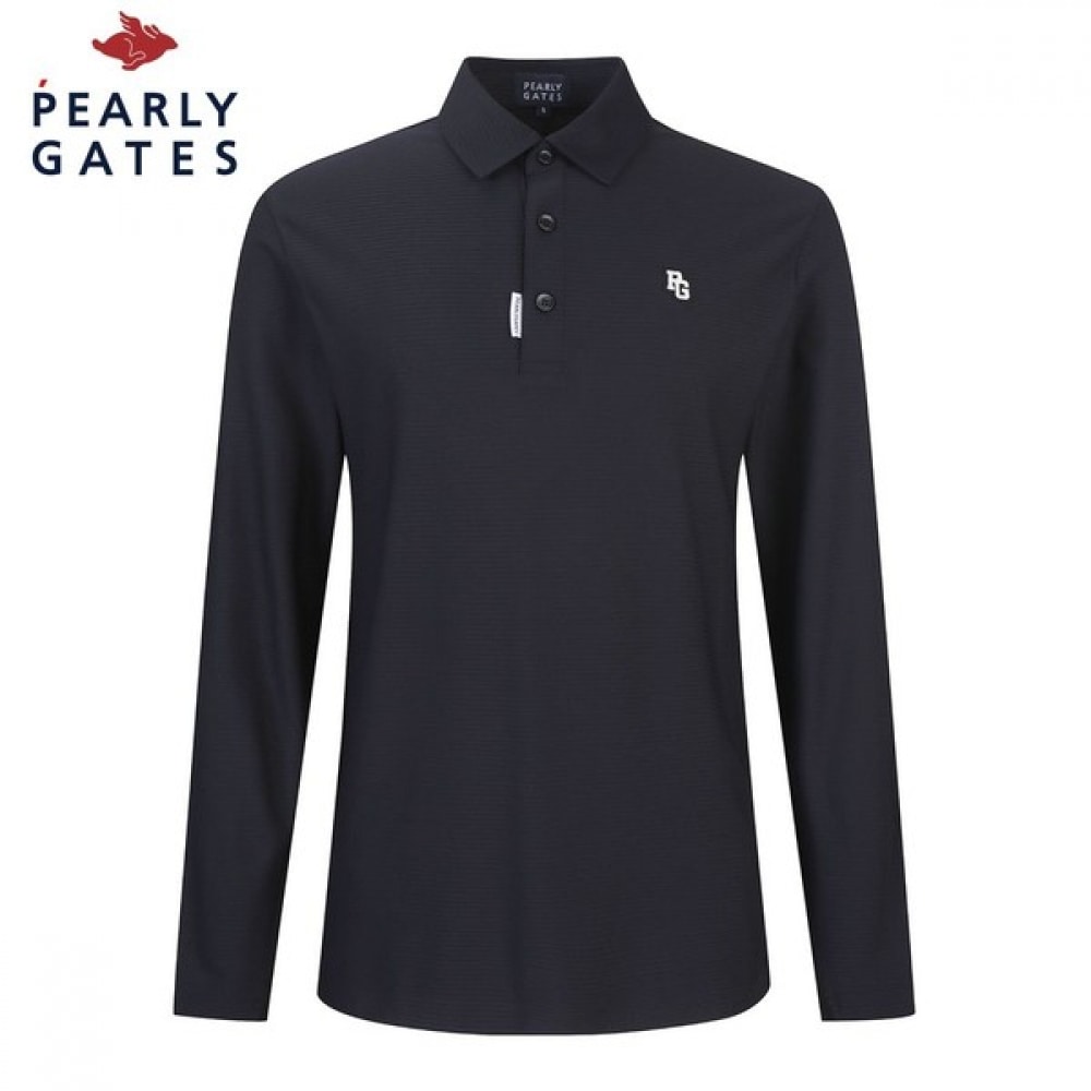 [Paris Gates] メンズロゴパッチテクスチャードカラーロングスリーブTシャツ