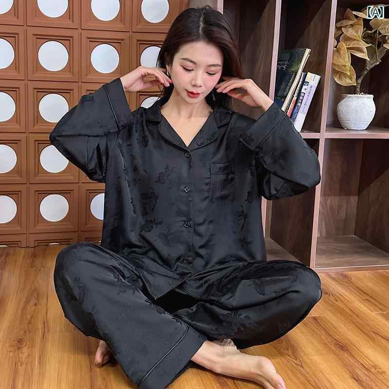 パジャマ　レディース　上下 女性用 大きいサイズ 冷感 パジャマ 200ポンド 太った mm カジュアル カーディガン 春秋 長袖 ズボン ホーム 服 セットは 外で 着用 できます