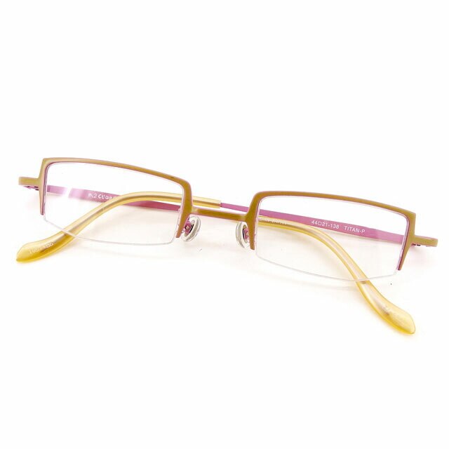 メガネ フレーム 眼鏡 ハーフリム スクエア型 ベージュ ピンク系 中古 13,021円