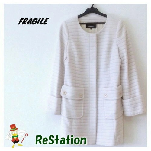 【中古】フラジール FRAGILE コート ノーカラー アンゴラ混 アイボリー系 レディース サイズ38