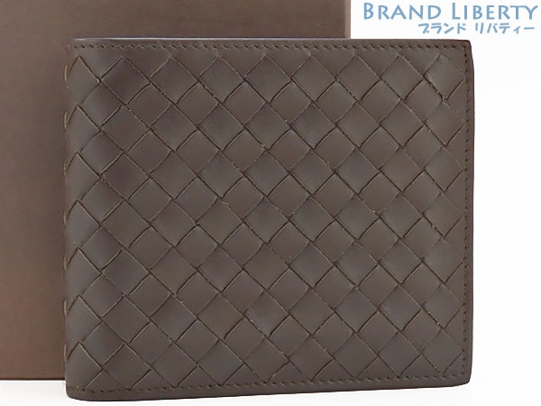 未使用ボッテガヴェネタイントレチャートVNウォレット二つ折り札入れ財布コンパクト財布エバノダークブラウン113993