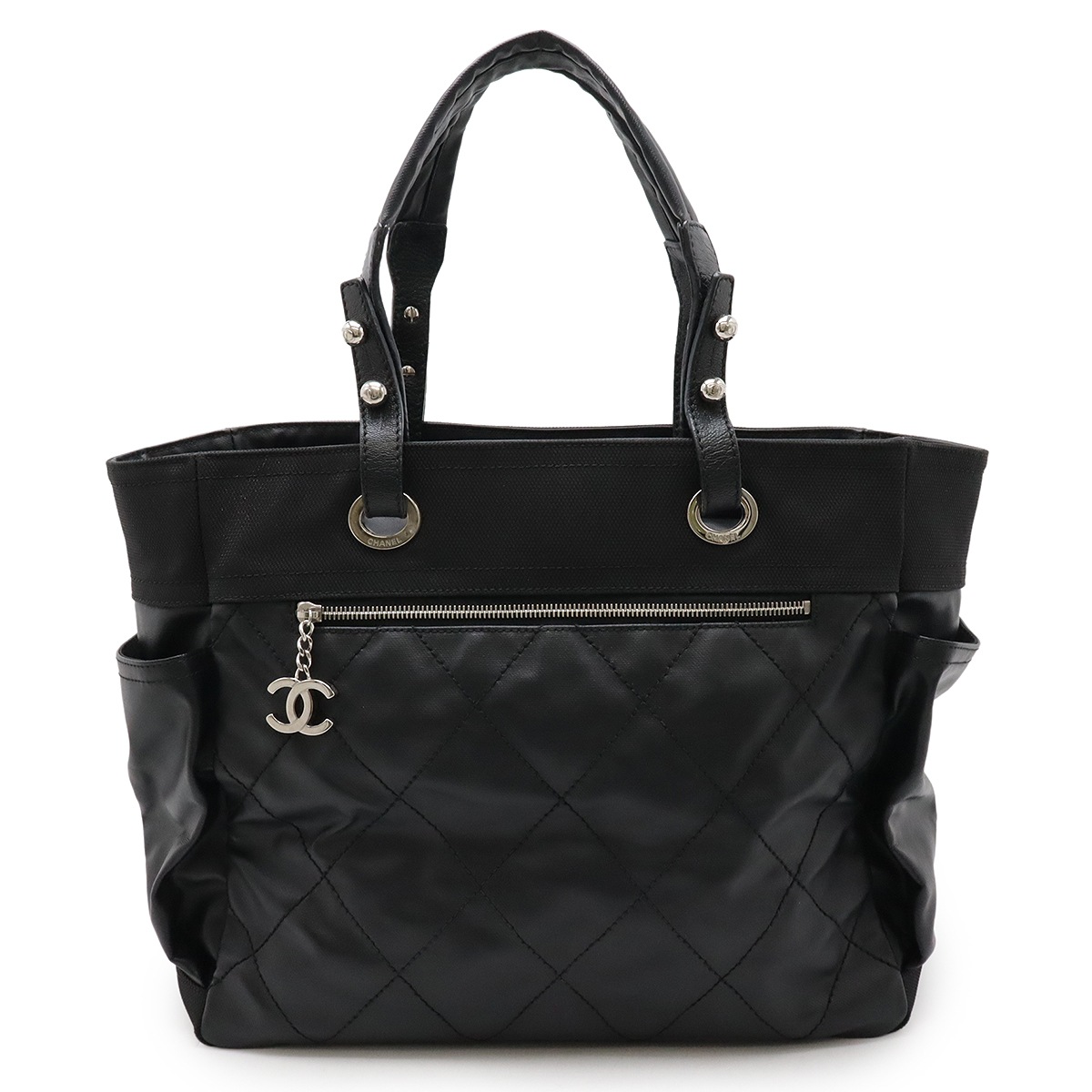 パリビアリッツ トートGM トートバッグ ショルダーバッグ コーティングキャンバス ブラック シルバー金具 ポーチ欠品 A3421