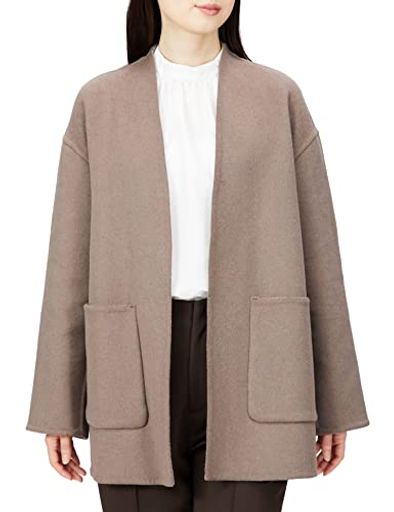 アウター Vネックハーフリバーコート レディース ブラウン×チェック M