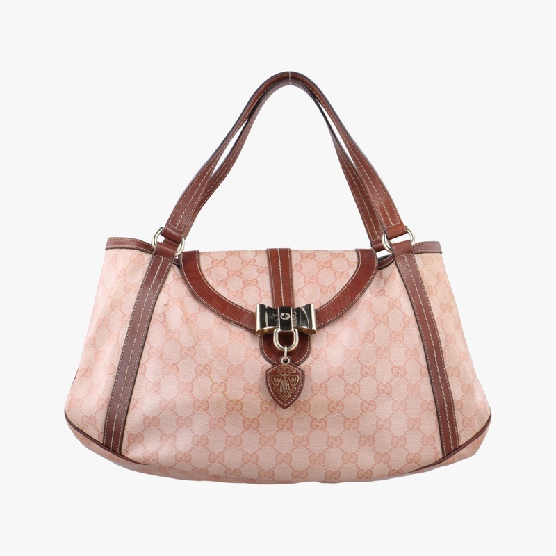 GGクリスタル ドゥケッサ フラップ ベージュ×ピンク PVCコーティングキャンバス 181476 I2260735中古