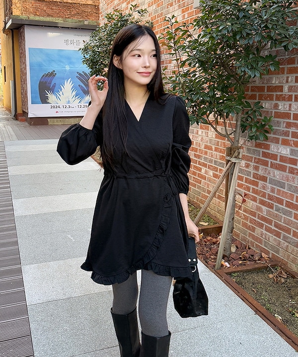 Qoo10 66GIRLS SOP27144 無地 ひざ丈 長袖 ワ