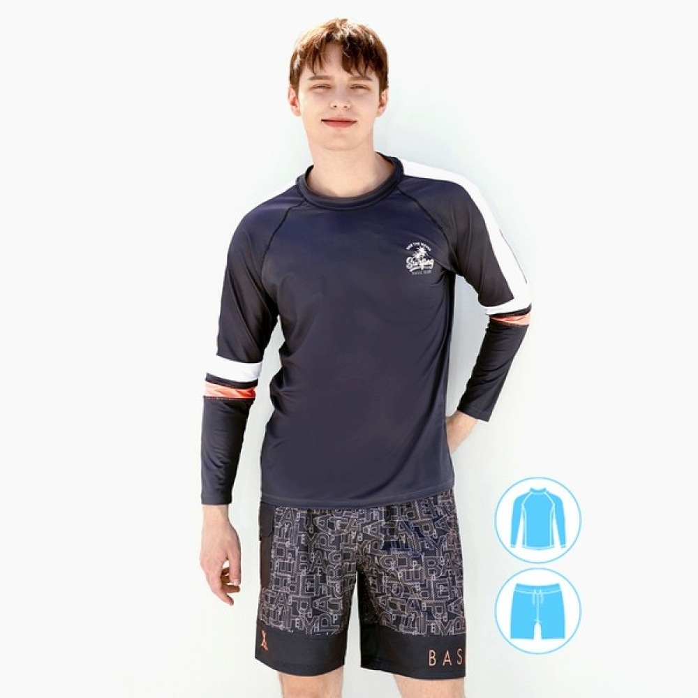 (ベーシックエル) ベーシックエルメンズラグランルーズフィットラッシュガードビーチショーツセット BEM-V919G+BEM-V920G 5,871円