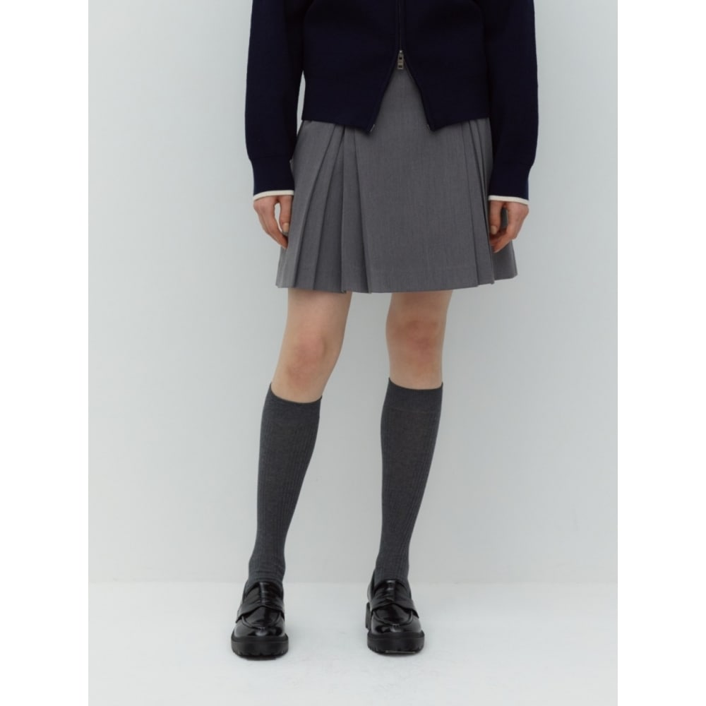 デプンドAラインプリーツスカートグレー