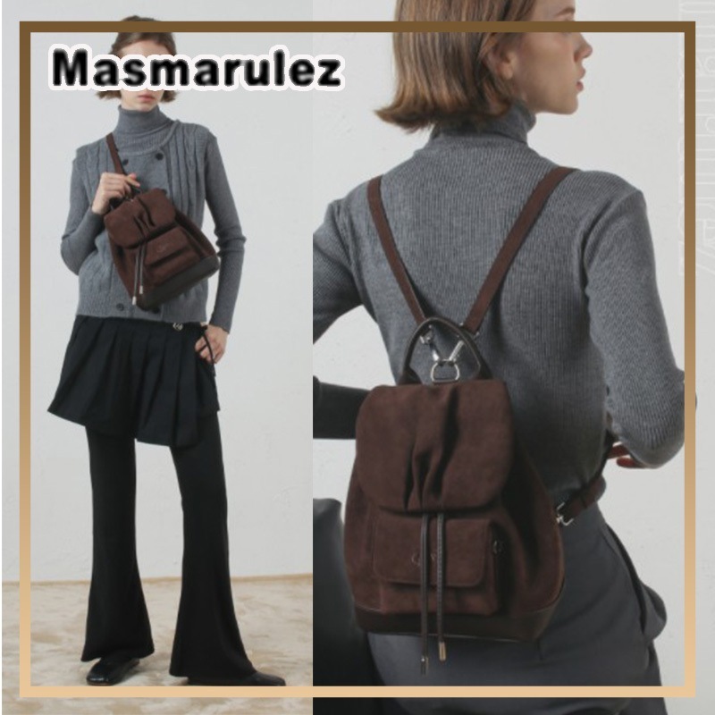 【masmarulez】Suede shirring mini flap backpack _ Choco