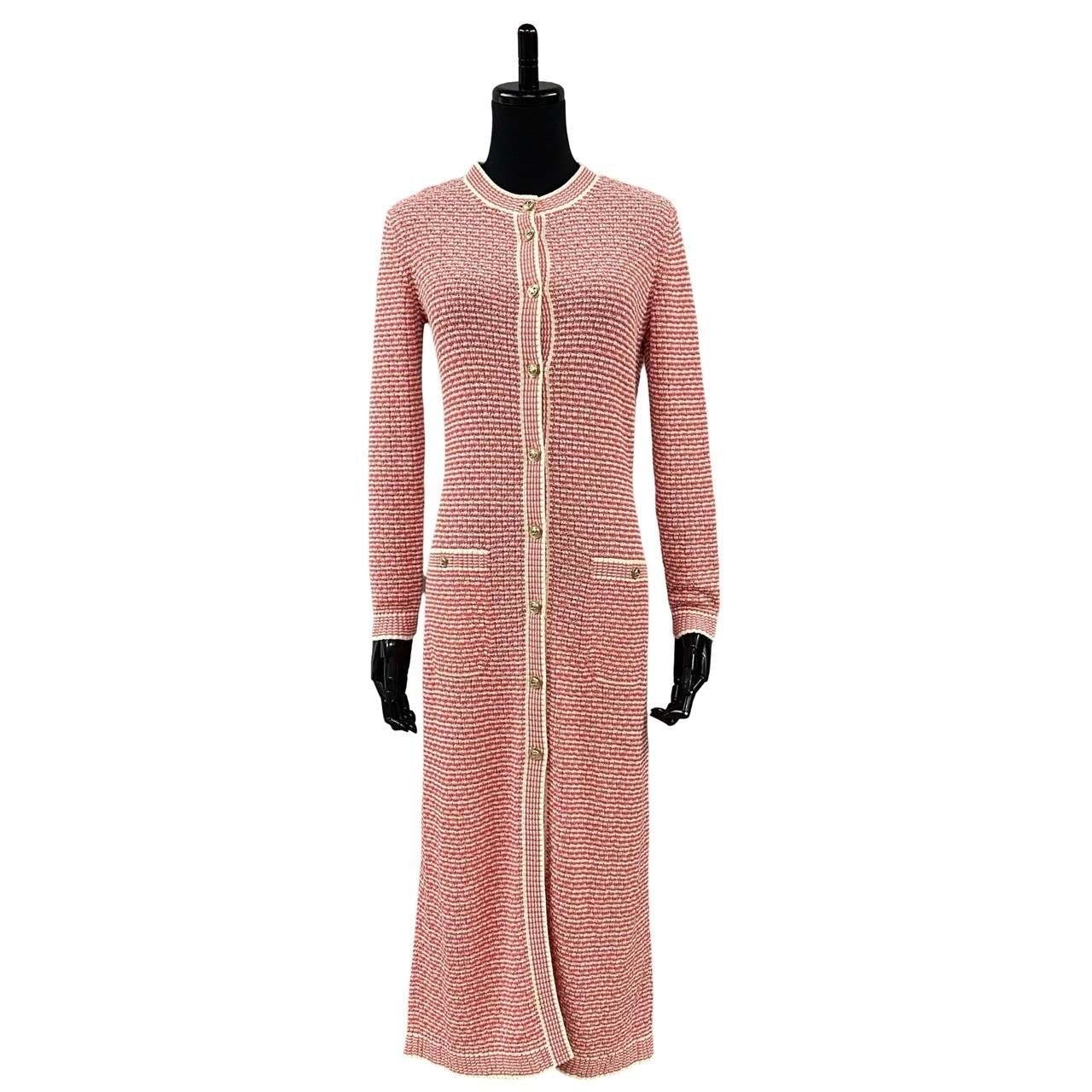 ココマーク ボタン ボーダーワンピース コットン ナイロン ピンク 19361