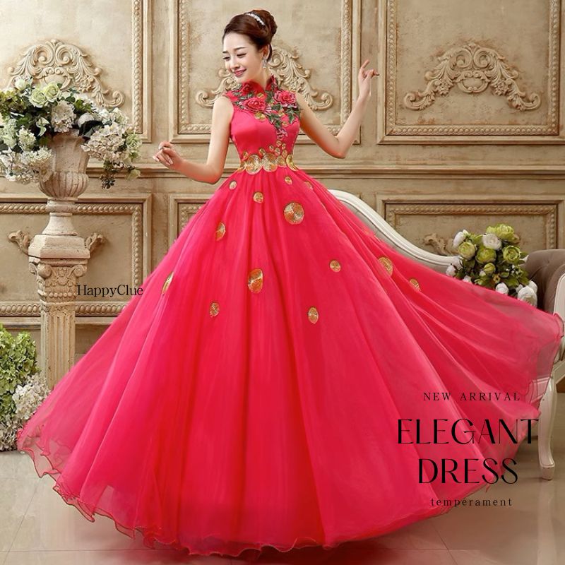 パーティードレス チャイナ風 ドレス 大人 ピアノ発表会 演奏会 レディース カラードレス 赤 ウエディングドレス 二次会 花嫁 ロングドレス 中学生 高校生 ワンピース フォーマル お呼ばれ 30代 6,540円