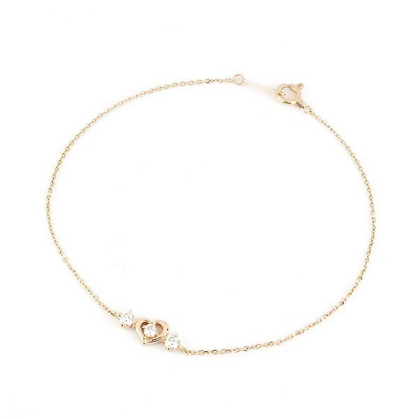 リボン済＆紙袋 ブレスレット レディース ハートモチーフ キュービックジルコニア K10ピンクゴールド 祝い