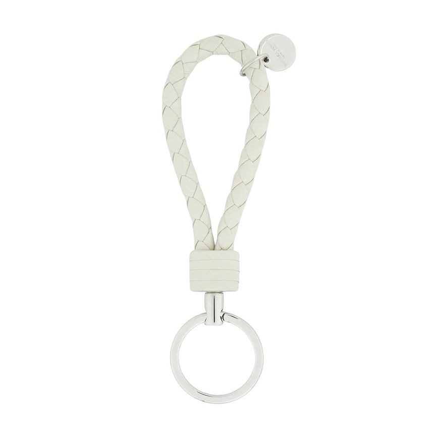 BOTTEGA VENETA 113539-V3UN1-9653 ボッテガヴェネタ イントレチャート キーリング ロゴプレート付 ラムスキンレザー ホワイト×シルバー