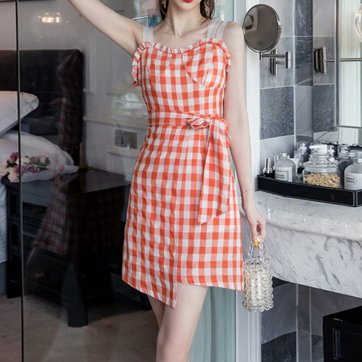 ワンピース 上着 人気 おすすめ おしゃれ お洒落 激安 安い プチプラ 肩出し ノースリーブ スクエアネック ウエスト ミニスカート　フリル　キャミトップ リボン 柄 lone0122