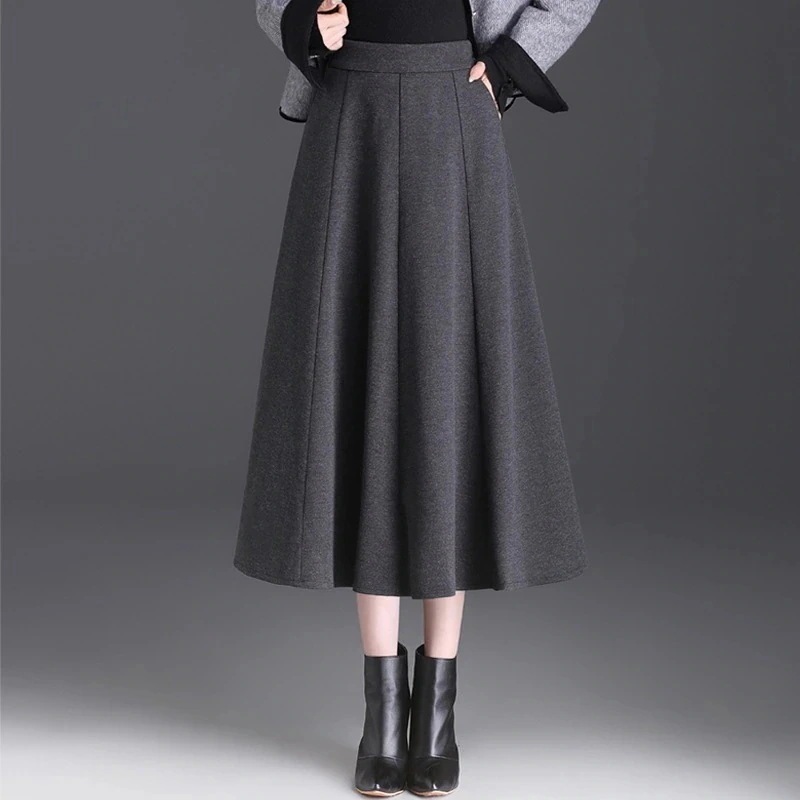 ミディアムスカート秋冬の最新 新品入荷 2025秋冬 韓国風 ハイウエスト 毛糸拼接Aラインミディスカート